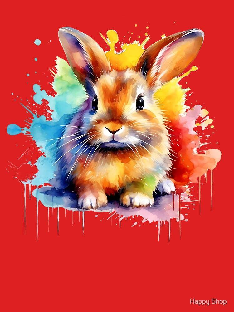 Colorful cute rabbit watercolor painting by Happy Shop