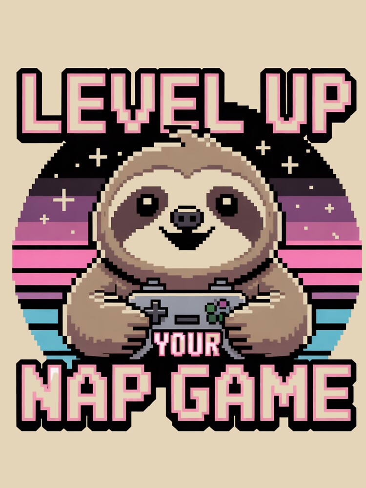 Level Up Your Nap Game - Retro Sloth Gamer Pixel Kawaii Sticker by Ashley critters