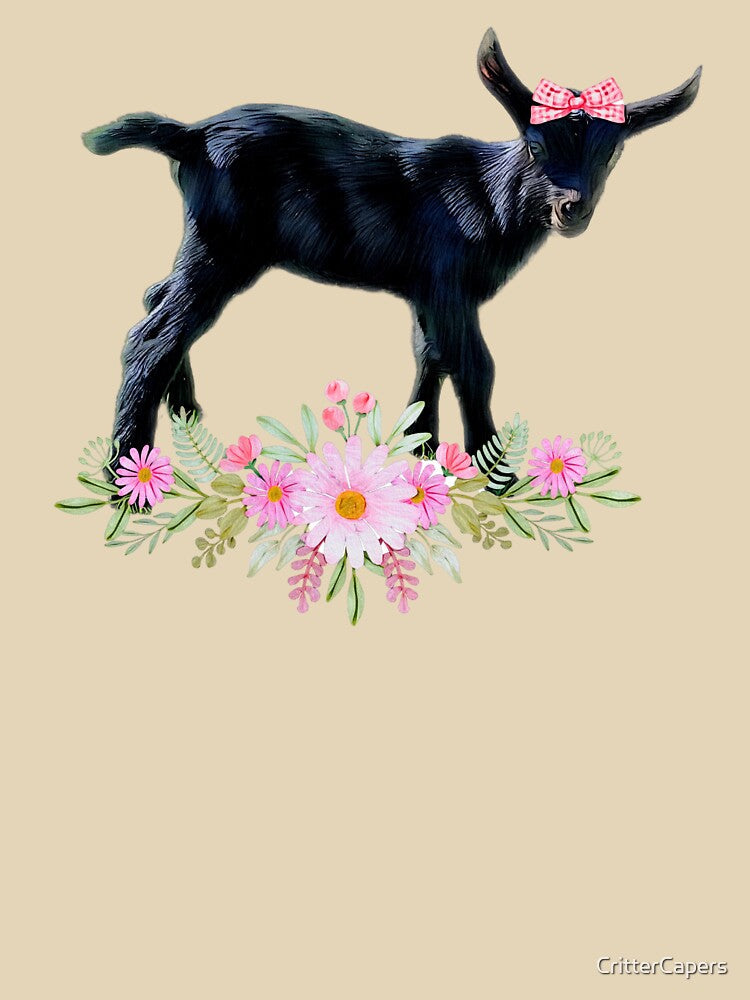 Baby goat, adorable goat kid with bow and flowers by CritterCapers