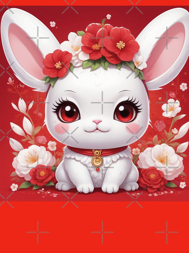 White rabbit in the middle of red and white flowers by MerlinWear