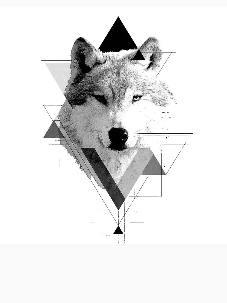 Realistic Wolf Geometric Triangles | black and white art by TypoArtPrints