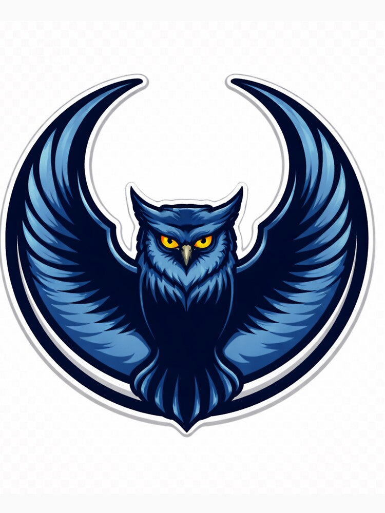 Blue Owl Logo – Powerful Night Owl Emblem with Spread Wings by Divine Design's