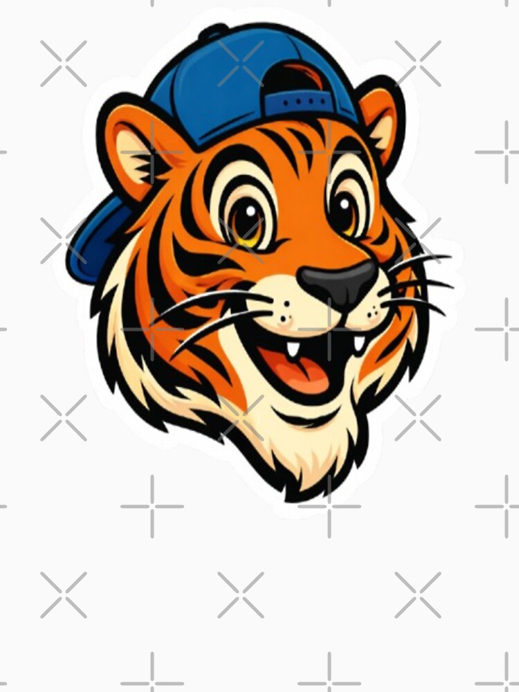 Cool Tiger Mascot - Happy Cartoon Tiger Wearing Blue Hat by JaksaDesignHub
