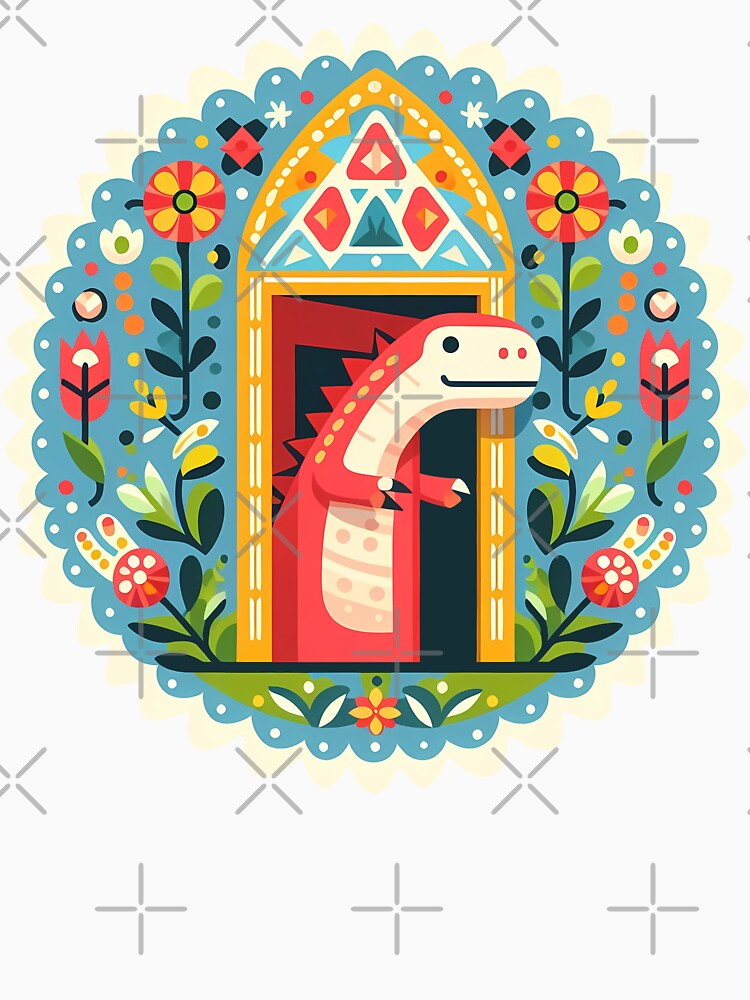 Out the Door Dinosaur – Scandinavian Folk Art Nursery Rhyme by heidiannemorris © by FOLK ART FUSION by heidiannemorris