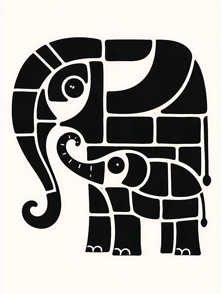 Abstract Elephant Art | Geometric Elephant Design | Minimal Black Elephant Illustration | Modern Tribal Animal Art by GaneshHilam