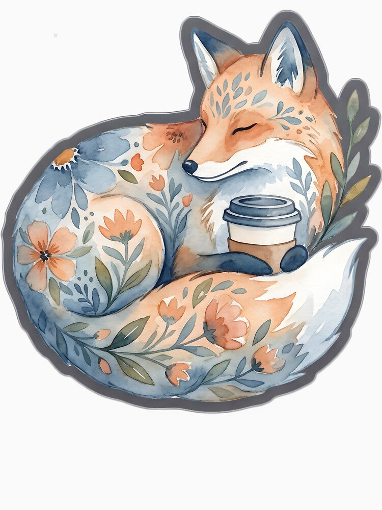 Cozy Sleeping Fox with Coffee Cup by From the river to the sea