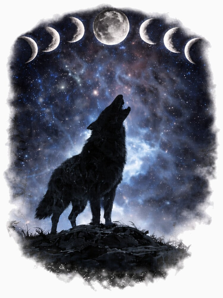 Moon Phase Wolf - Howling Lunar Design by ClutchCassidyTees