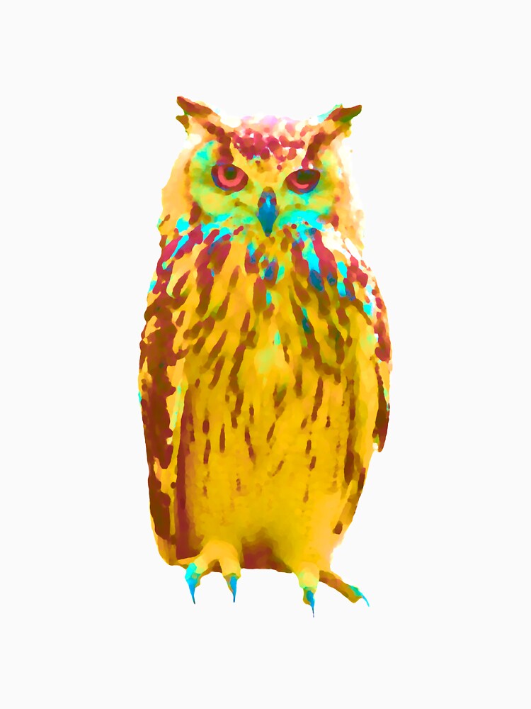 Cute Watercolor Golden Watcher Owl with Burnt Orange Colors Standing by kmcs
