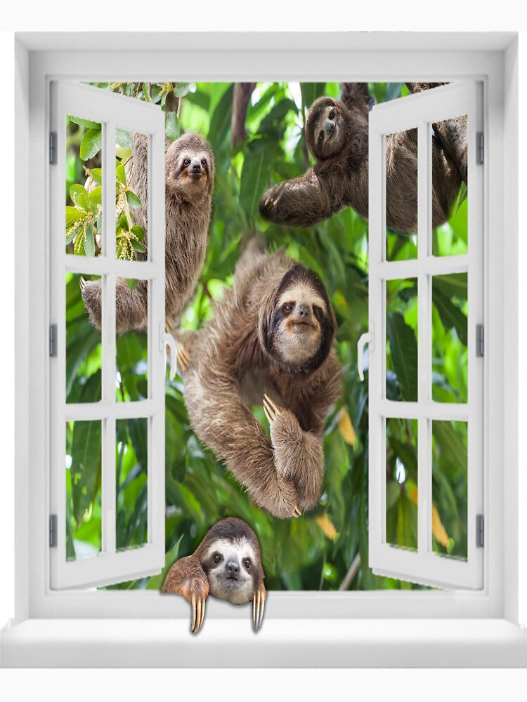 Cute Sloths Clim The Tree Through The Window by JakeGoodwin