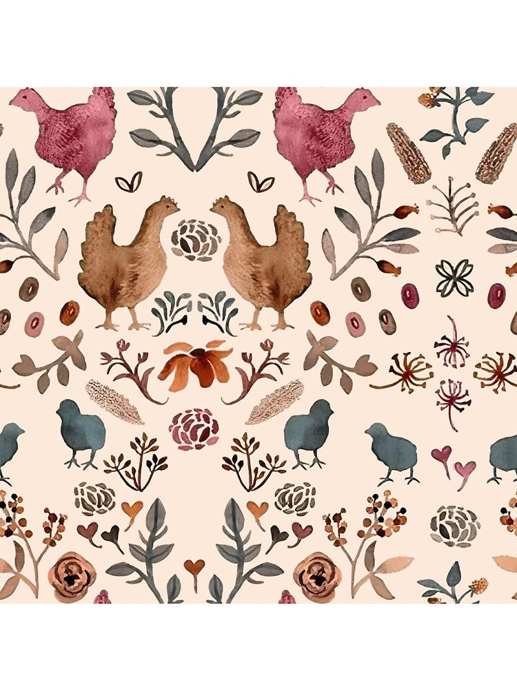 Hand drawn chicken floral in vintage style by Mnightsa
