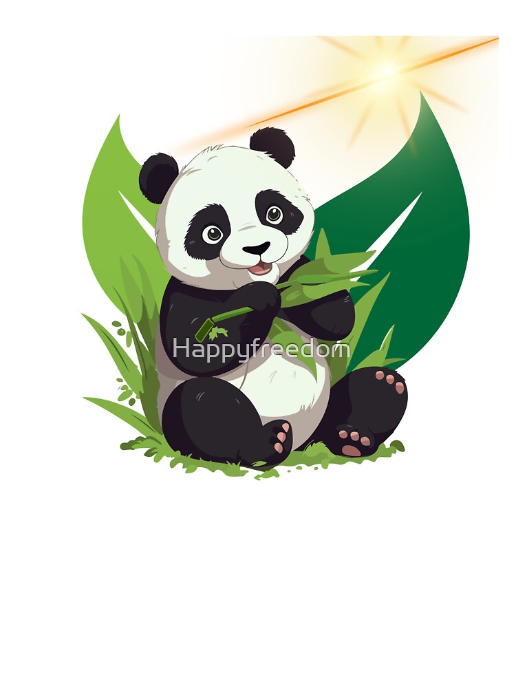 Adorable Panda Eating Bamboo – Cute Animal Cartoon Design by Happyfreedom