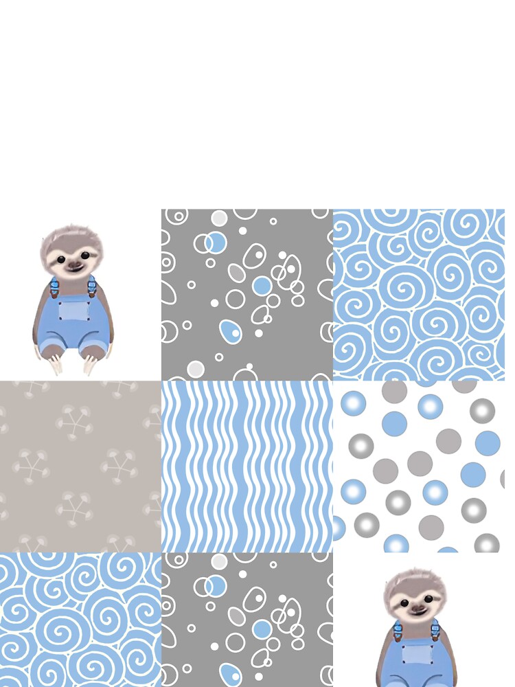 Cute Sloth Blue Plaid by MobertsonArt