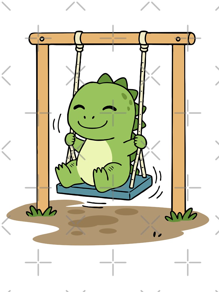 Cute Happy Dino Swinging Playground Kids Cartoon Dinosaur Illustration by MeeraArts&Crafts