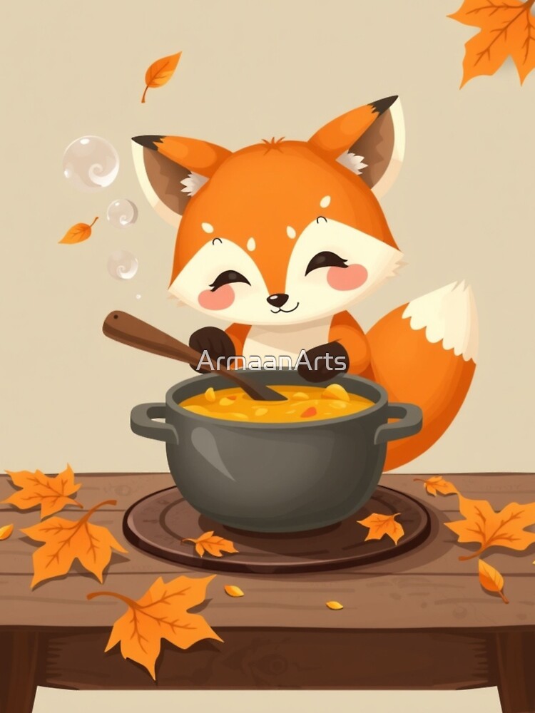 Woodland Fox Fall T-Shirt | Cute Pumpkin Soup Fox by ArmaanArts