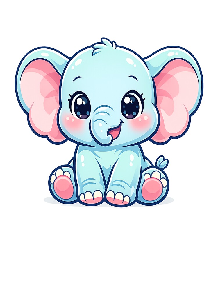 Cute Baby Elephant Cartoon Kawaii Animal – Adorable Elephant Sticker & Kids T-Shirt Design by ArtWaveStudio8