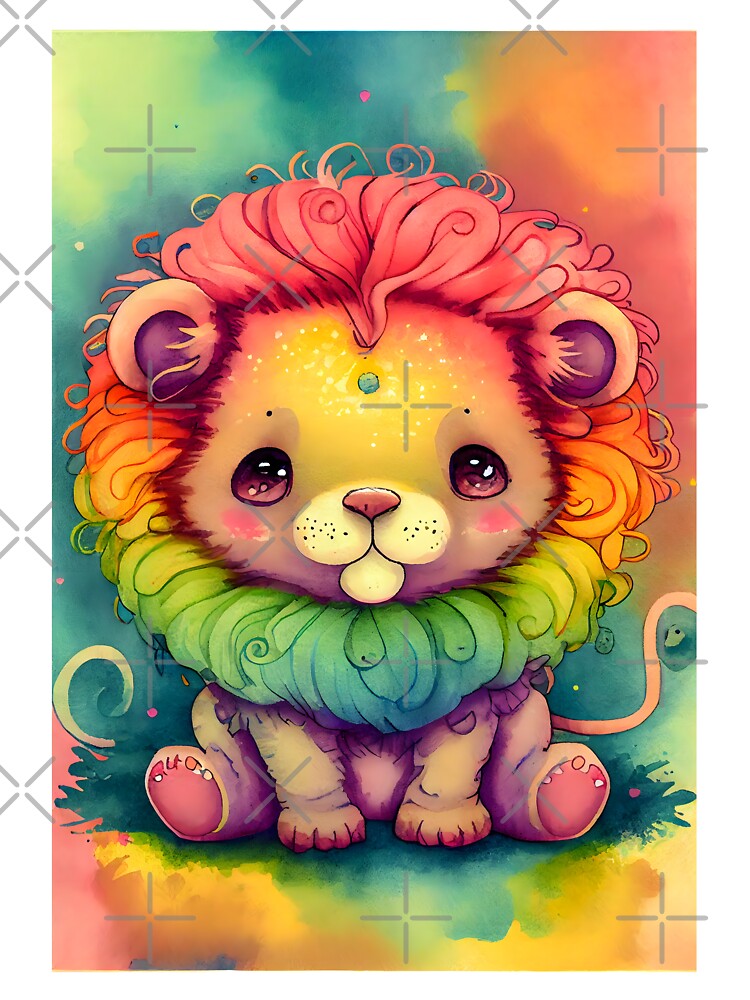 Magical Kawaii Cute Lion Happy Pastel Rainbow Colors by ClairesPatterns