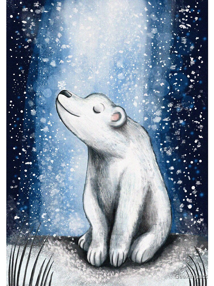 Polar Bear in the snow hand drawn illustration art by Vintage Designs +