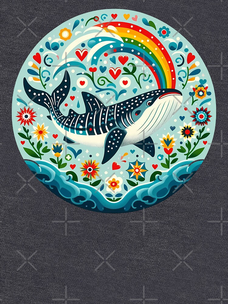 Whale Shark with Ocean Flora Rainbow – Hope for Wildlife Scandinavian Folk Art by heidiannemorris © by FOLK ART FUSION by heidiannemorris