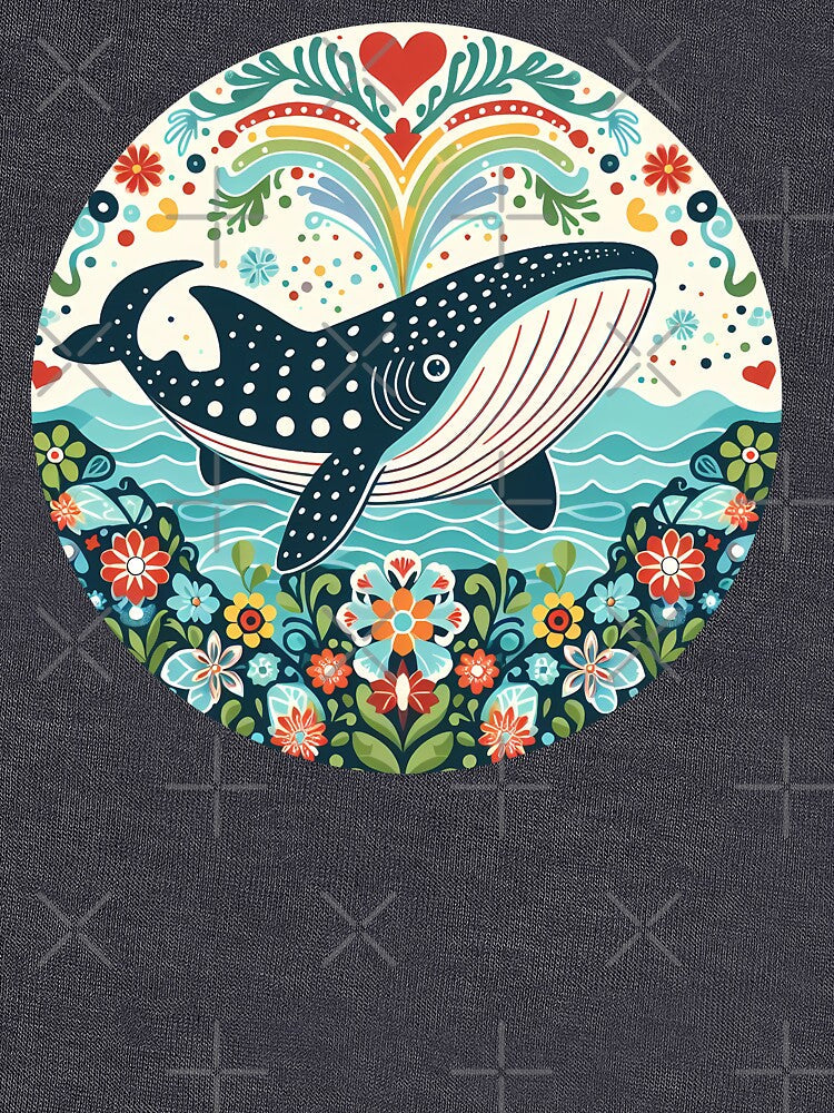 Whale Shark with Ocean Flora Love Heart – Hope for Wildlife Scandinavian Folk Art by heidiannemorris © by FOLK ART FUSION by heidiannemorris