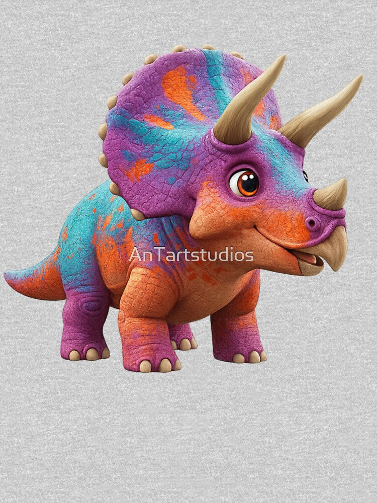 Rainbow Triceratops Cute Dinosaur Illustration - Colorful Cartoon Dino Art for Kids Playful Prehistoric Baby Triceratops by AnTartstudios