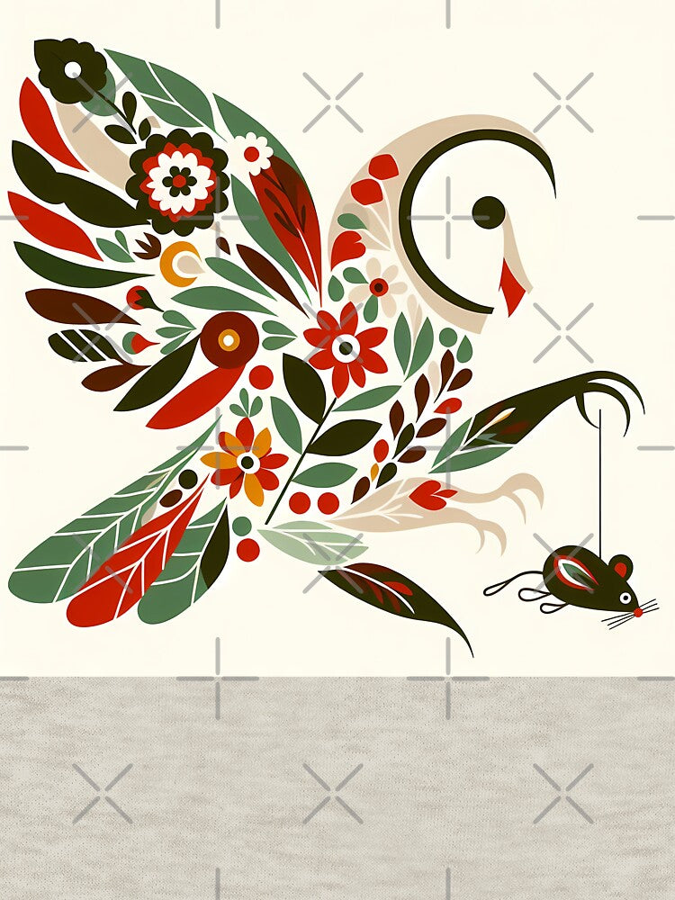 Cute Owl with Its Catch - Scandinavian Folk Art by heidiannemorris © by FOLK ART FUSION by heidiannemorris