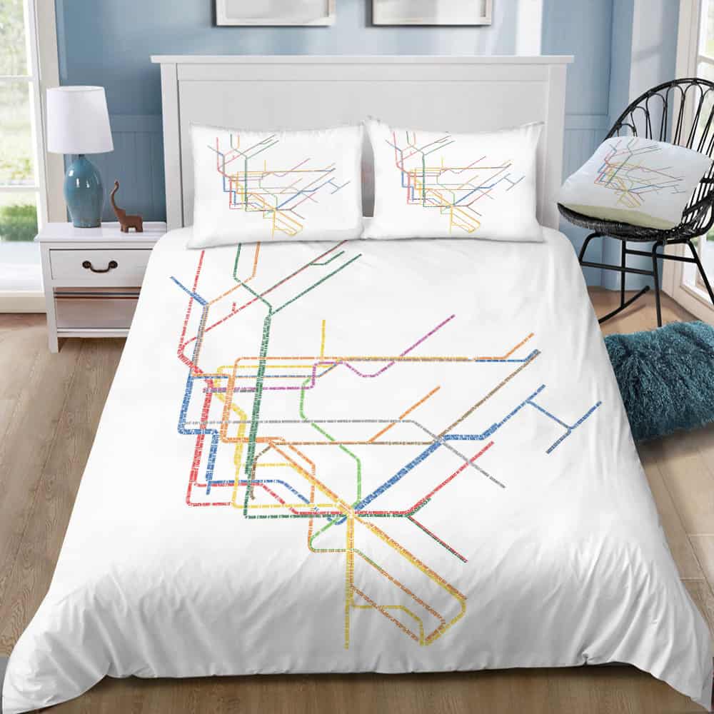Nyc Subway Map Bedding Set (Duvet Cover & Pillow Shams)