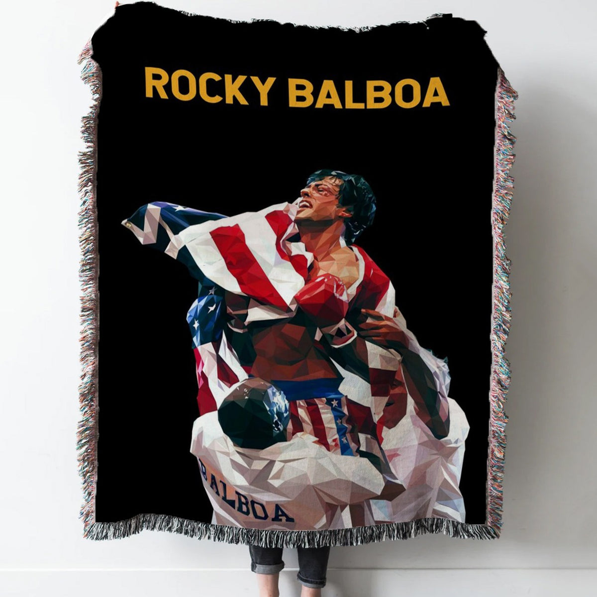 rocky balboa pop art Woven Tapestry Throw Blanket with Fringe