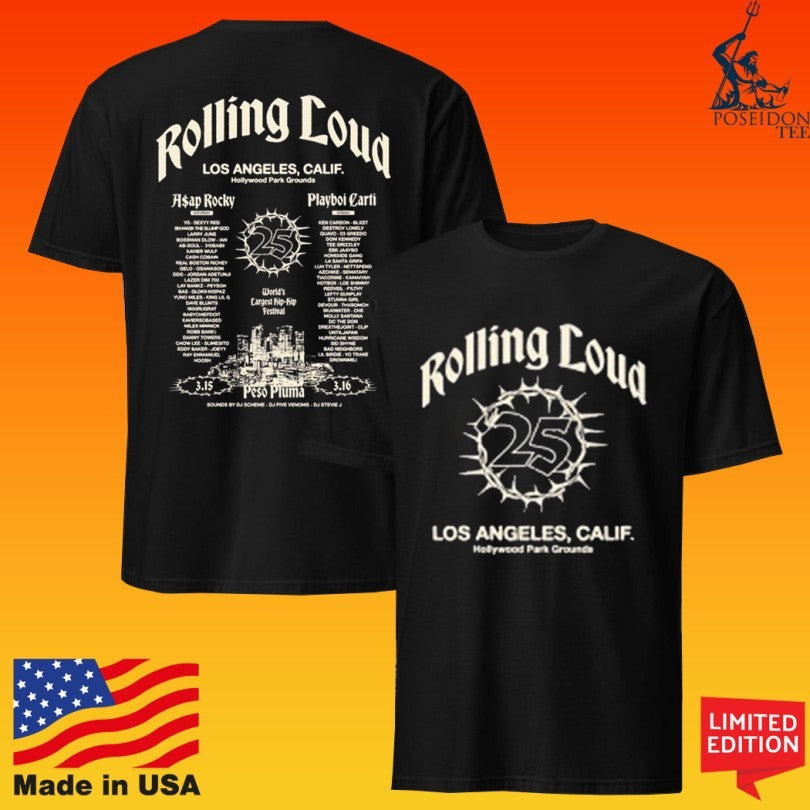 Rolling Loud Los Angeles California 25 Black Lineup T-shirt