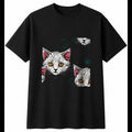 Graphic Kitten with Roses Cat Cute Mens T-Shirt Black 100% Cotton Tee