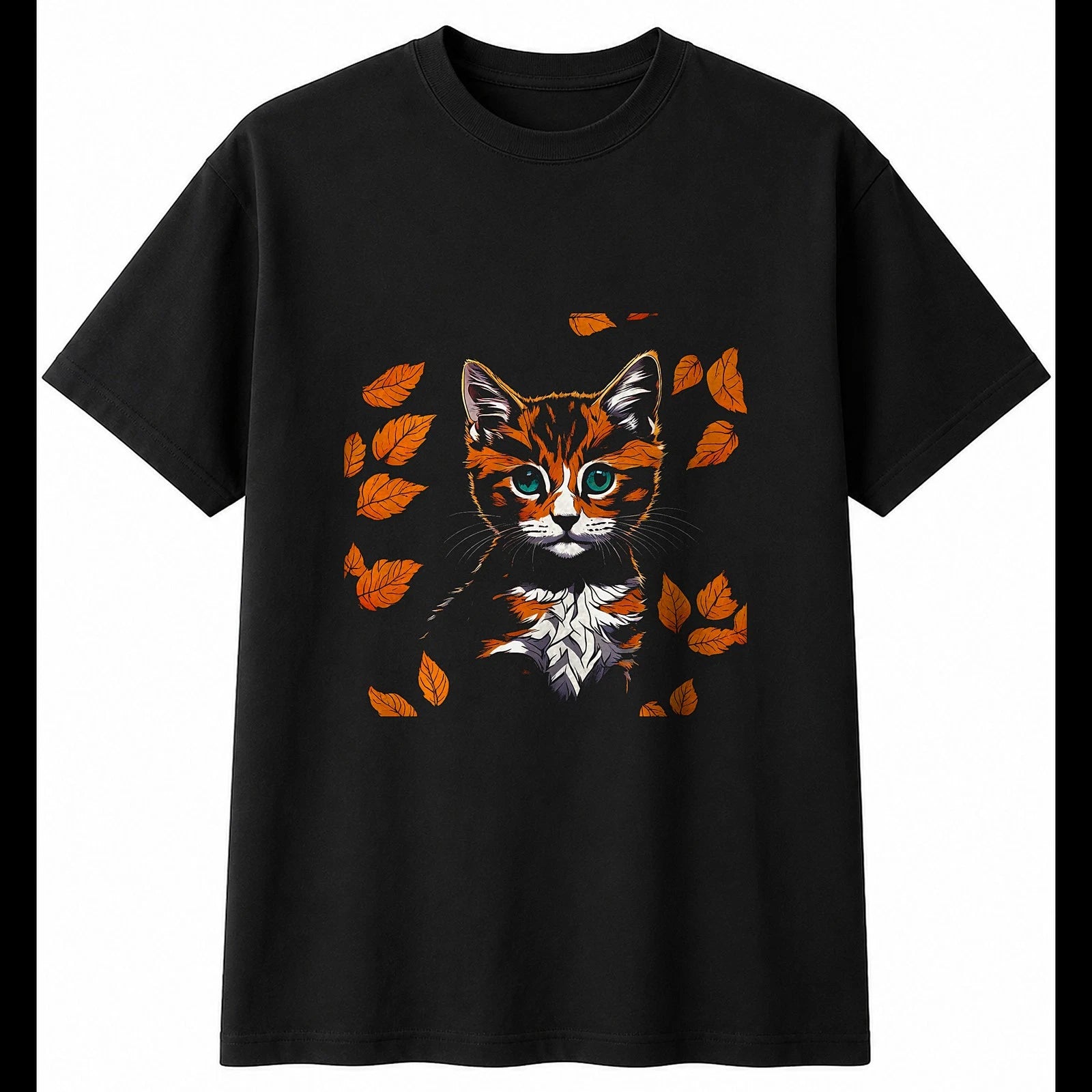 Botanical Kitten Torn Paper Cat Cute Mens T-Shirt Black 100% Cotton Kawaii Tee