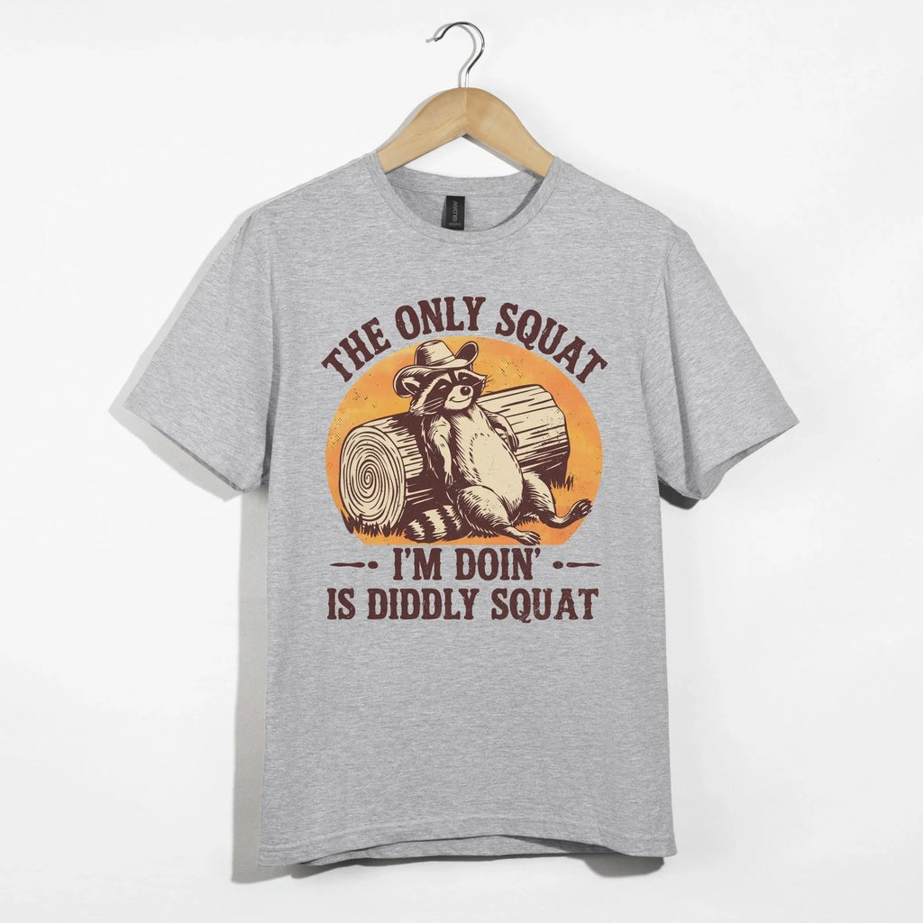 Funny Raccoon Shirt, Lazy Western Tee, The Only Squat Is Diddly Squat Shirt