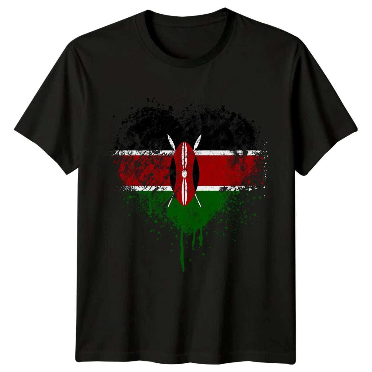 Kenya Flag Shield Mens T-Shirt Travel Africa Distressed Tee