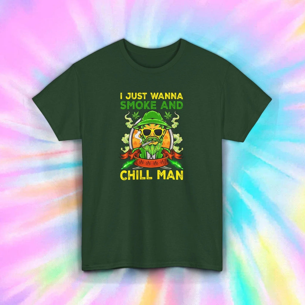 Smoke and Chill Man Shirt Funny Weed Skull Stoner Gift Tee S-5XL