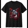 Anime Kitten with Roses Cat Cute Mens T-Shirt Black 100% Cotton Adorable Tee