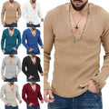 Men V Neck Top Long Sleeve Ribbed Knit T-Shirt Knit Slim Fit Muscle Tee Blouse