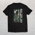 Reel Cool Dad shirt Camouflage US flag tee Black Navy Dark Heather