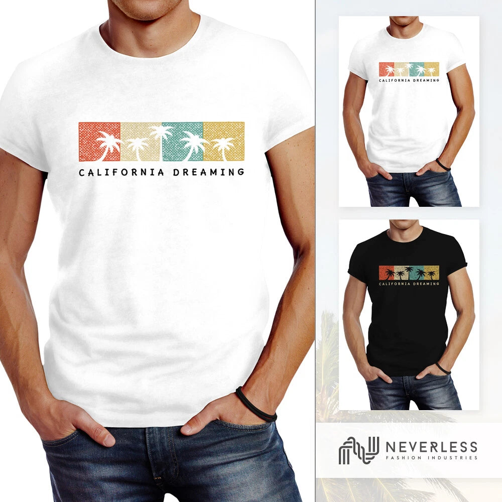Men's California Dreaming Summer Party Palm Trees Palms Retro Slim Fit T-Shirt