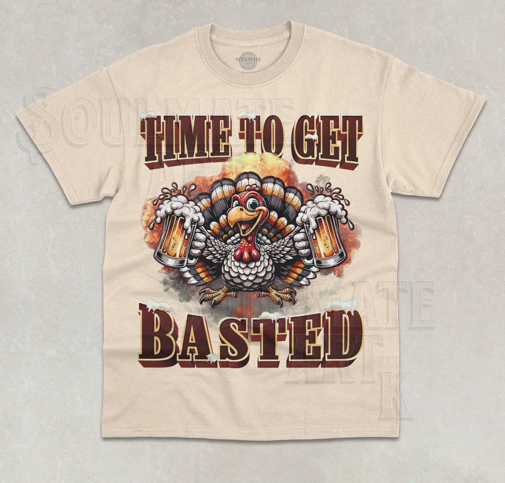 Time To Get Basted T-Shirt Funny Thanksgiving Turkey Meme Unisex Graphic Shirt