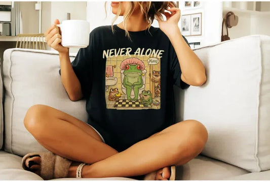 Funny Never Alone Frog Mom T-Shirt Cute Meme Introvert Humor Tee