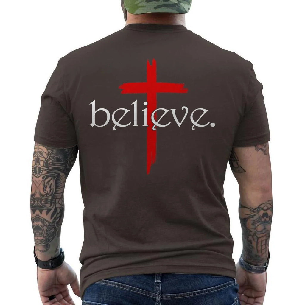 Believe In Cross Jesus Christ Christian Sayings Bible Faith God ON BACK Tee
