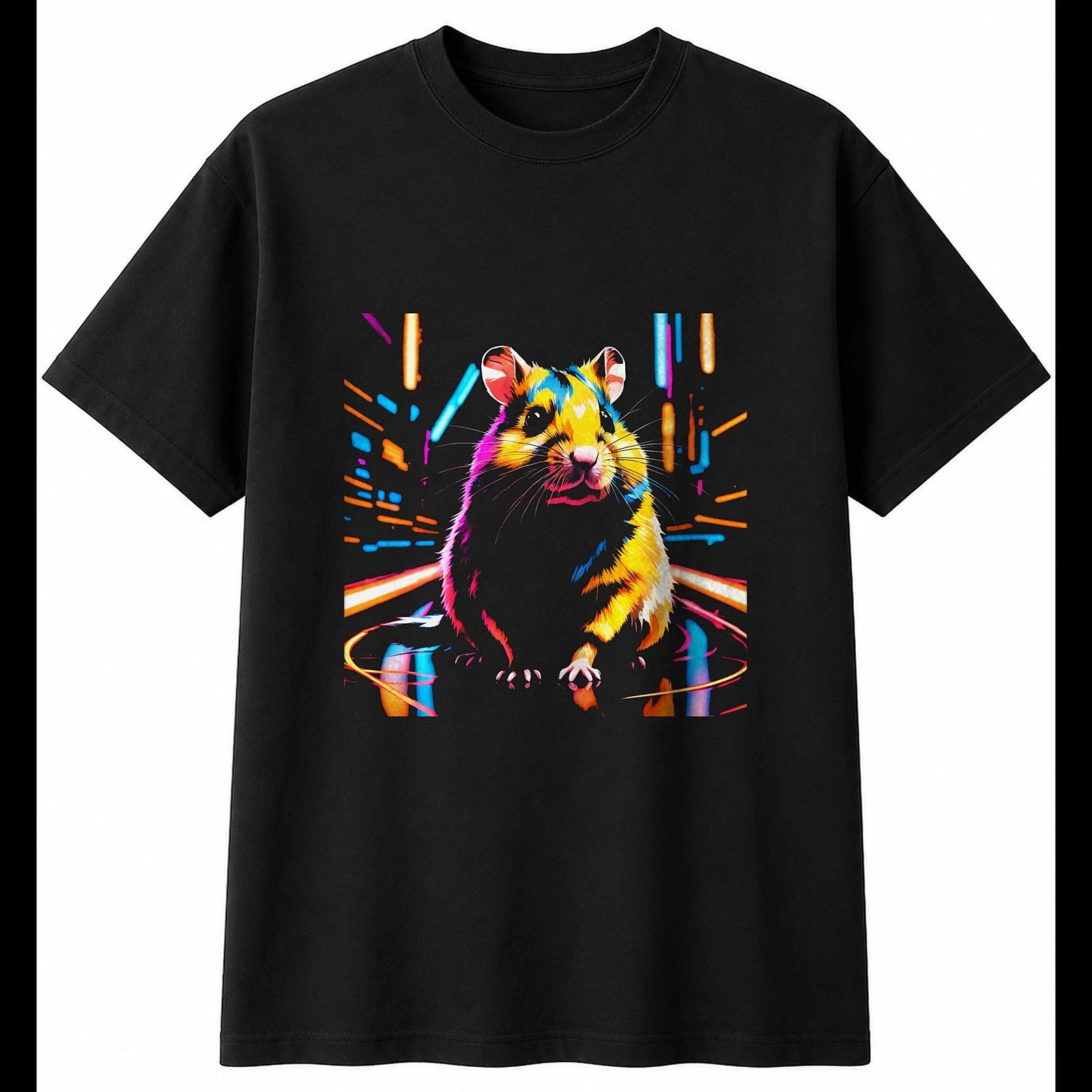 Anime Roborovski Hamster Neon Glow Cute Mens T-Shirt Black 100% Cotton Adorable