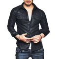 New Men Genuine Lambskin Black Leather Shirt Jacket Stylish Soft Slim Fit Shirt