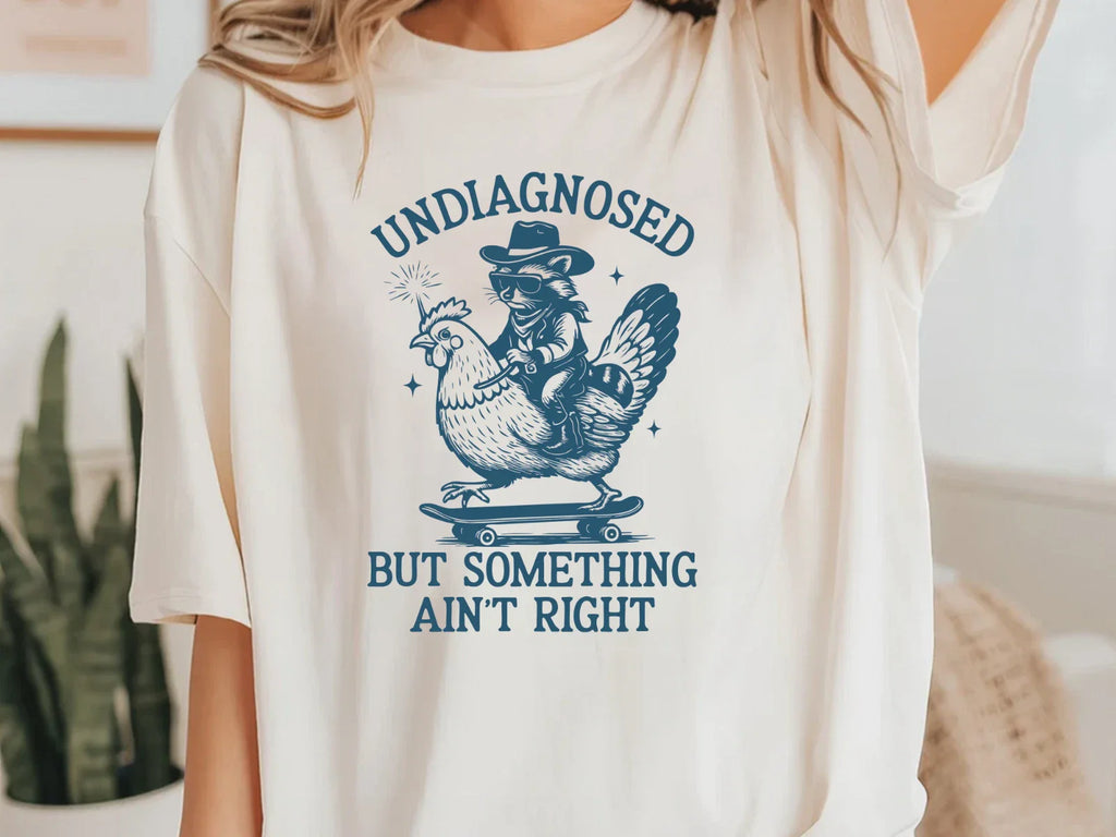 Undiagnosed But Something Ain't Right Funny Raccoon Riding Chicken Meme T-Shirt