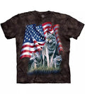 The Mountain American Flag Wolf Wild Wolves Black Animal Shirt Cotton USA L