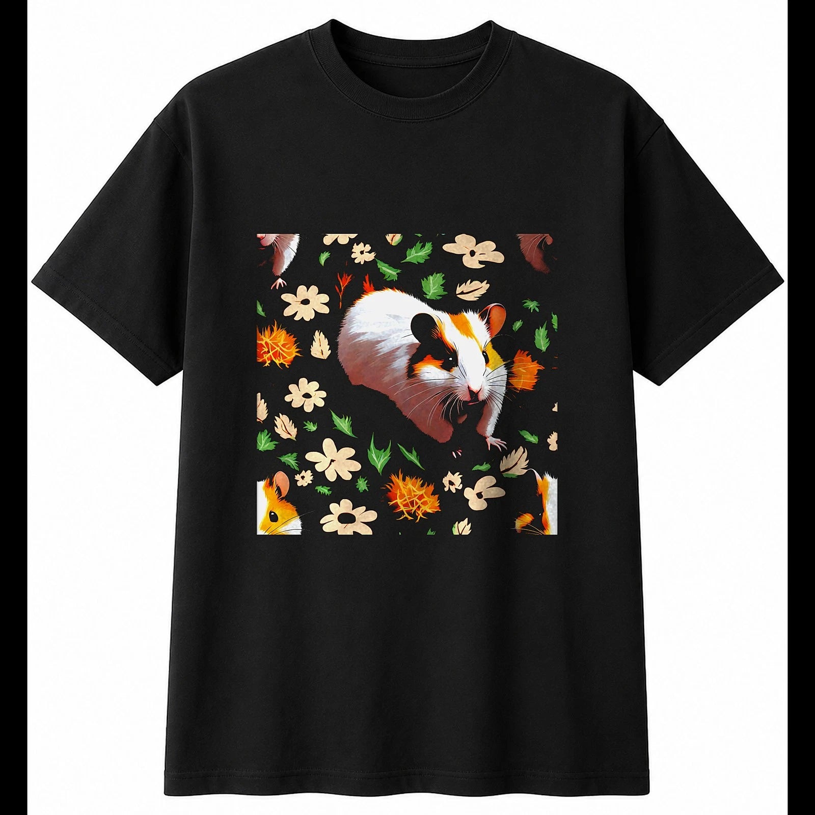 Dark Fantasy Syrian Hamster Portrait Cute Mens T-Shirt Black 100% Cotton Kawaii