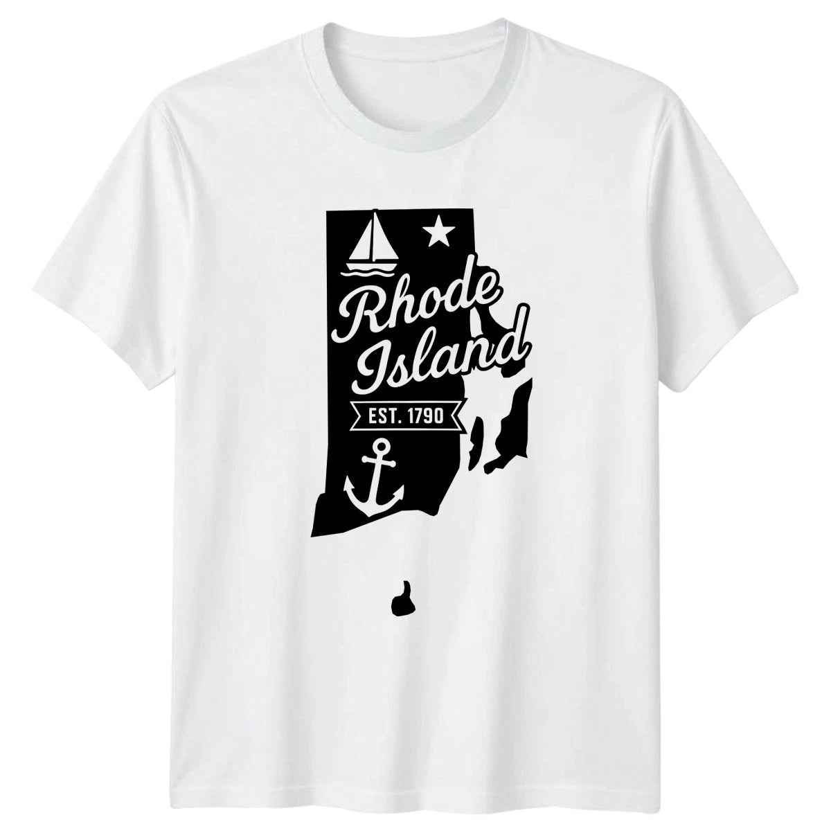 Rhode Island Est 1790 Map Sailboat Anchor States Mens T Shirt Womens Graphic Tee