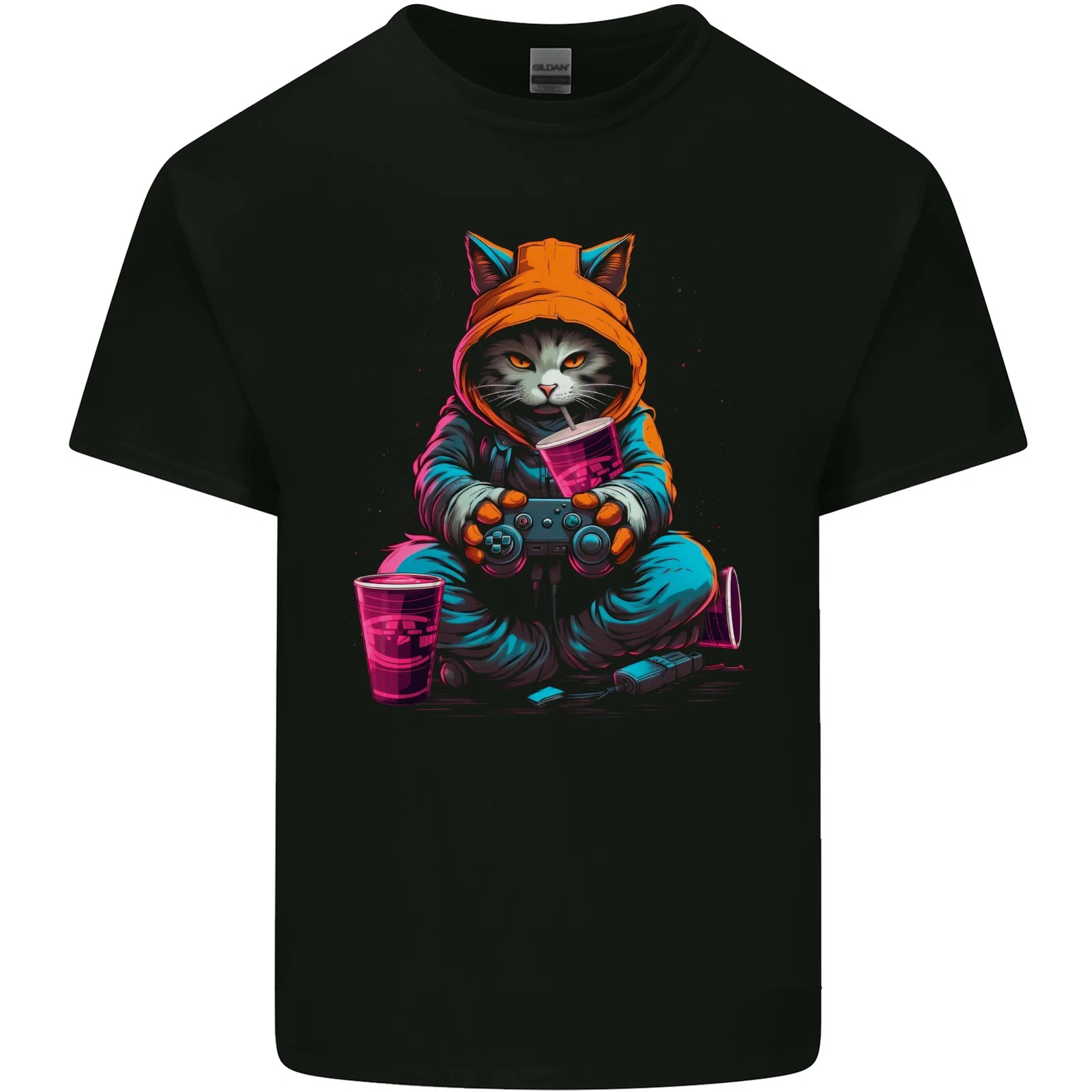 A Gaming Cat Cool Gamer Video Games Mens Light Cotton T-Shirt