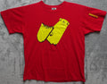 Erratic Skateboarding red t shirt Large yellow board graphic indie skate brand