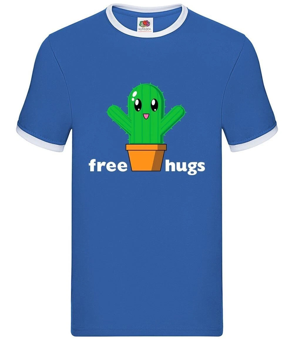 Free Cactus Hugs - Mens Ringer - Cute Cuddle Funny