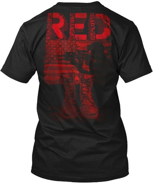 Red Friday Stacked Read Remember Everyone Deployed T-Shirt Made In USA S To 5XL